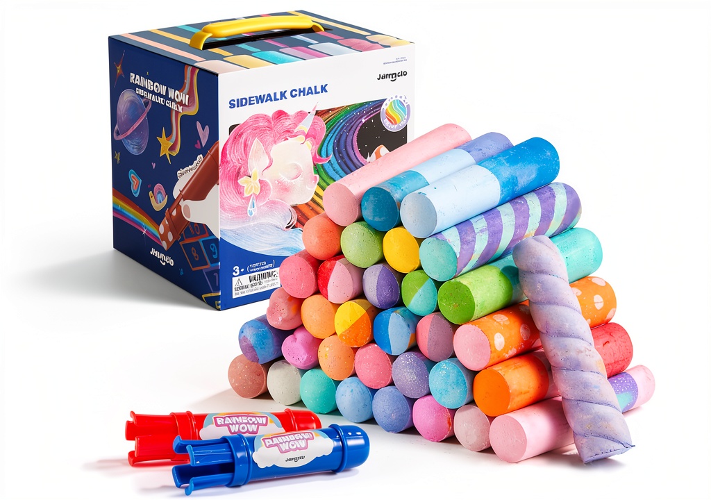 Jar Melo Sidewalk Chalk Set with vibrant colors on a sidewalk