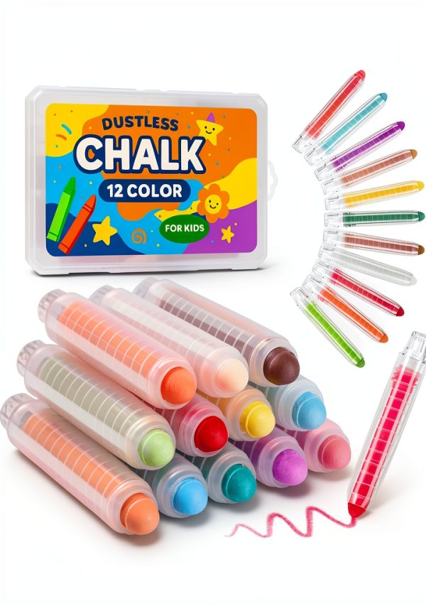 JustRed Dustless Chalk 12 Colors Kids Drawing Set-0