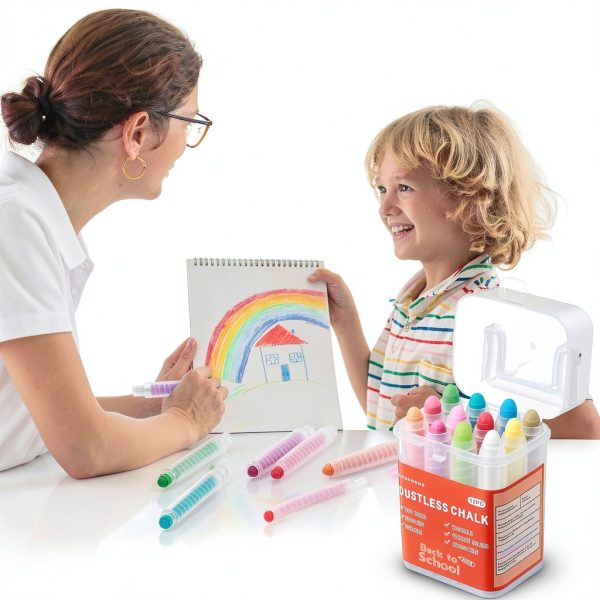 Zhenbuco Dustless Chalk 12 Colors Twistable Holder Kids Art-5