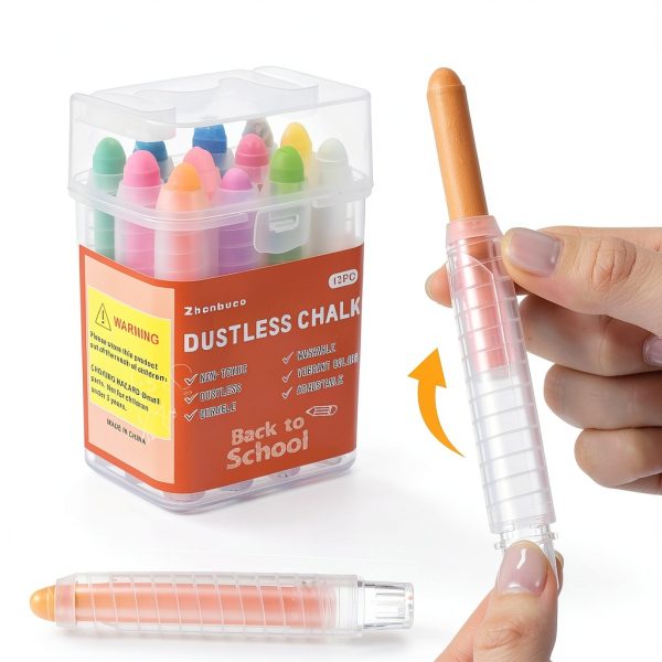 Zhenbuco Dustless Chalk 12 Colors Twistable Holder Kids Art-6