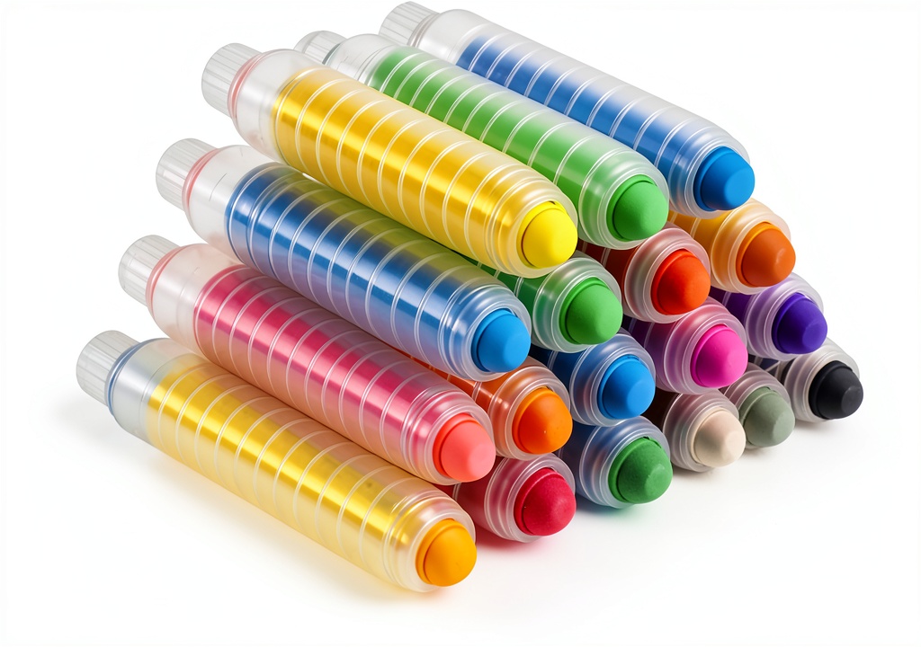 Phinus dustless chalk set displayed on a chalkboard with vibrant colors