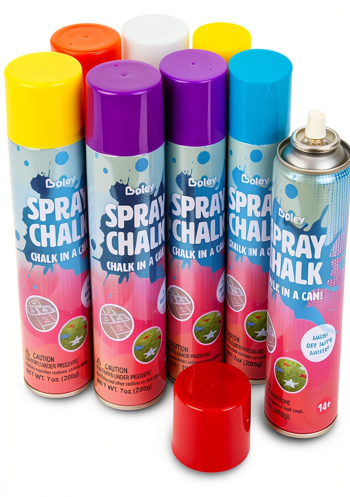 Boley sidewalk chalk spray paint set displayed on a driveway