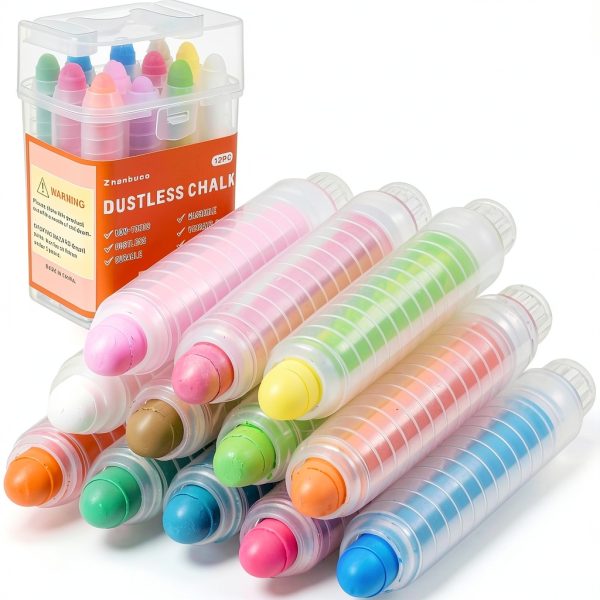 Zhenbuco Dustless Chalk 12 Colors Twistable Holder Kids Art-0