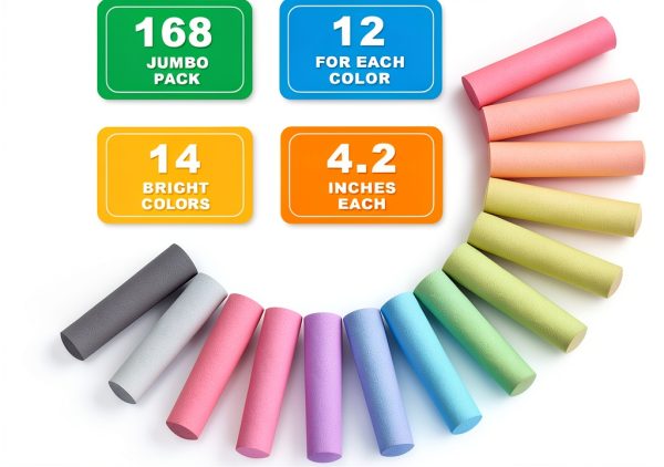 Feela Sidewalk Chalk 168 Pack Kids Drawing Colors Outdoor-2