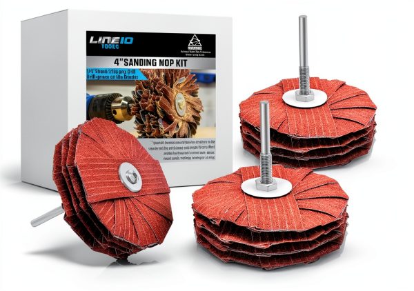 LINE10 Tools 4 inch Sanding Mop Kit 3 Wheels 80 120 240 Grit 1/4 Shank-0